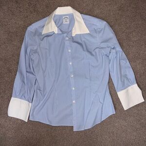 Women’s Blue Checkered Shirt with White Collar